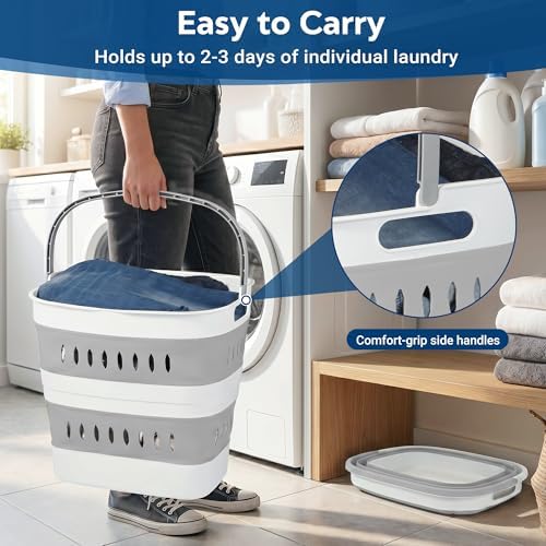 46L/12 Gal Collapsible Laundry Baskets, Foldable Hamper - Image 5