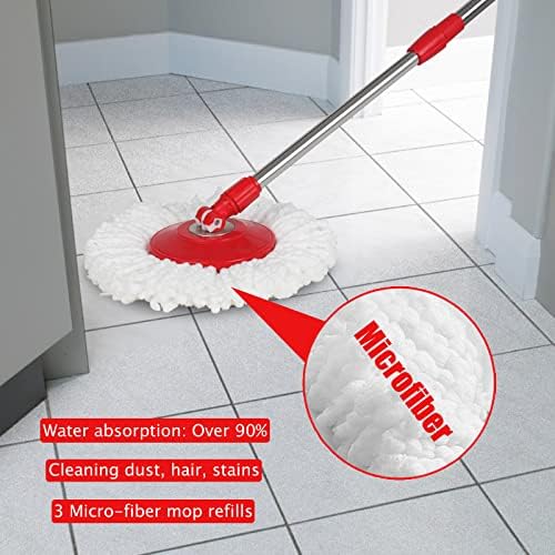 Spin Mop and Bucket with Wringer Set, 3 Mop Heads - Image 3
