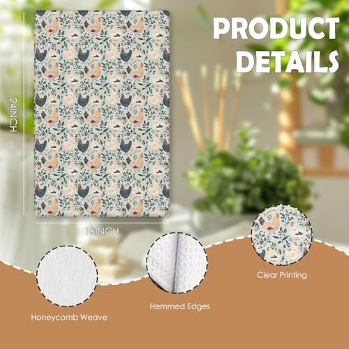 Rustic Floral Chicken Kitchen Towels, Chicken Lover Mom Lady Gifts Decorative - Image 7