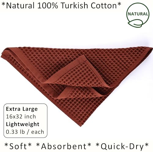 PÜSKÜL Natural 100% Turkish Cotton Waffle Hand and Kitchen Towels Set of 3 - Image 2