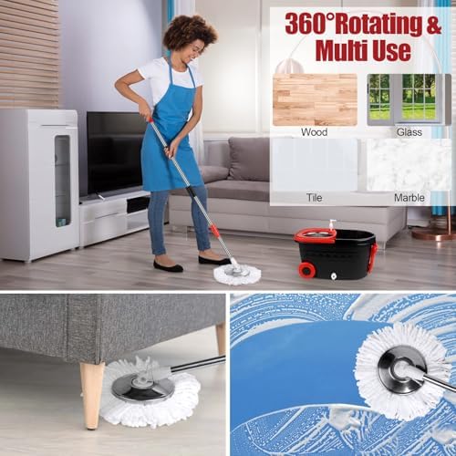 Spin Mop and Bucket with Wringer Set on Wheels, 360 Spinning Mop with Stainless - Image 6