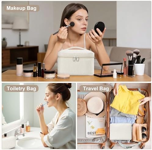 BuyCard Quilted Makeup Bag Set, CuteFloral Cotton Coquette Makeup Bag Toiletry - Image 5