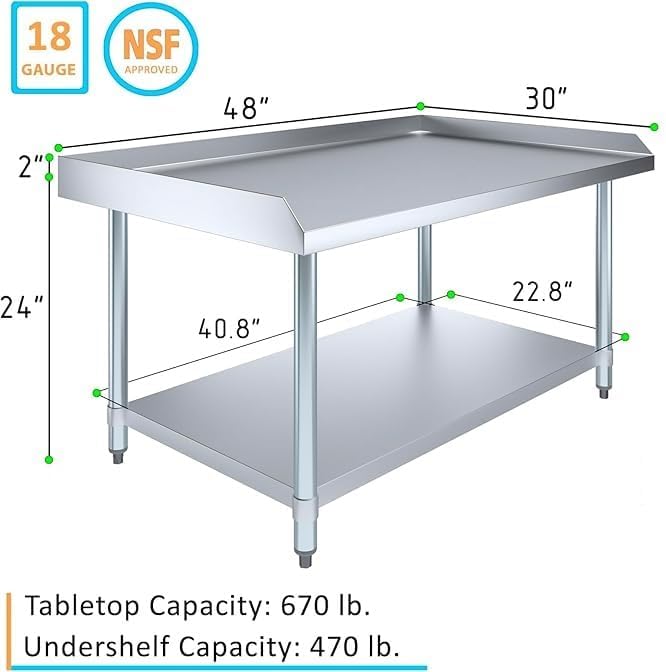 Stainless Steel Equipment Stand with Undershelf + Casters, Heavy Duty, Commercial Grade, NSF Certified (30" Width x 48" Length)