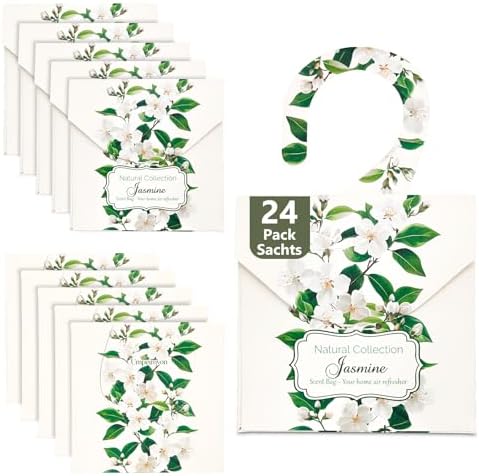 24 Pack Jasmine Sachets for Drawers and Closets, Natural Closet Freshener by Umpeimvon