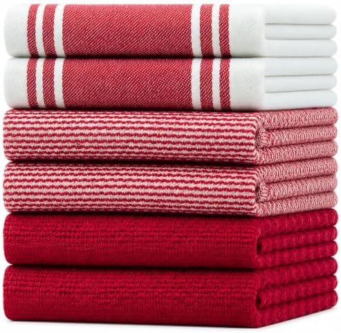 Premium Kitchen Towels 6 Pack 100% Cotton 20"x28" Dish Towels by BumbleTowels