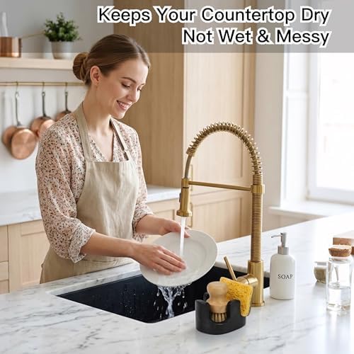 Black Marble Sponge Holder for Kitchen Sink, 2-in-1 Natural Stone Sponge & - Image 7