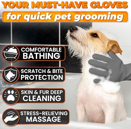 Cat and Dog Washing Gloves, 1 Pair, 11.6 in, Soft Silicone - Image 4