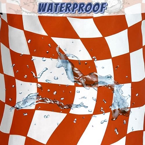 Orange Checkerboard Laundry Basket Oxford Cloth Foldable Hamper 18.9x16.5In - Image 4