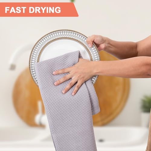 BOOMIBOO 4-Pack Dish Towels, 100% Cotton Waffle Weave, 13x28 in, Light Grey - Image 3