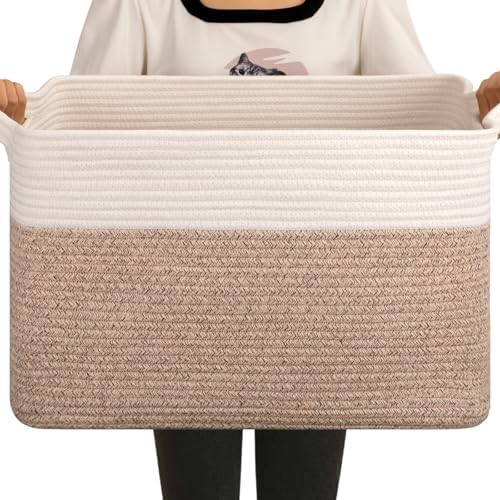 OIAHOMY Large Blanket Basket, 65L Cotton Rope Woven Laundry Basket, Toy Bin by MasterofSpaceOptimization