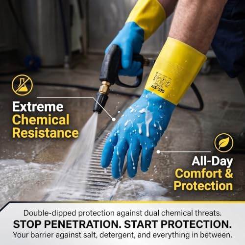 Neoprene Latex Blend Chemical Gloves, Heavy Duty Rubber Gloves, 20 Mil Thick - Image 3