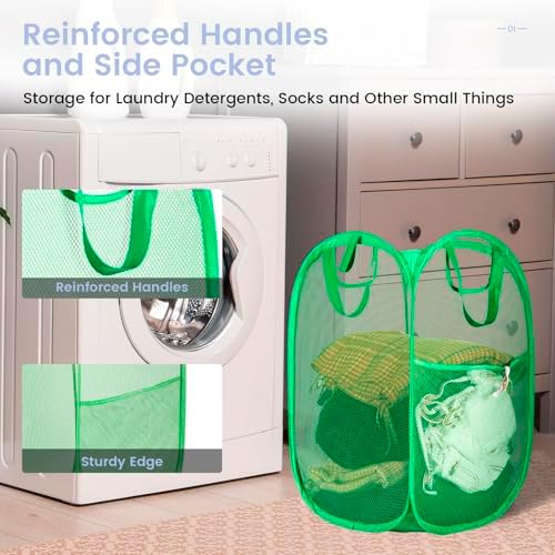 HOUSE AGAIN 2 Pack Strong Mesh Pop Up Laundry Hamper, 70L Collapsible Laundry - Image 5