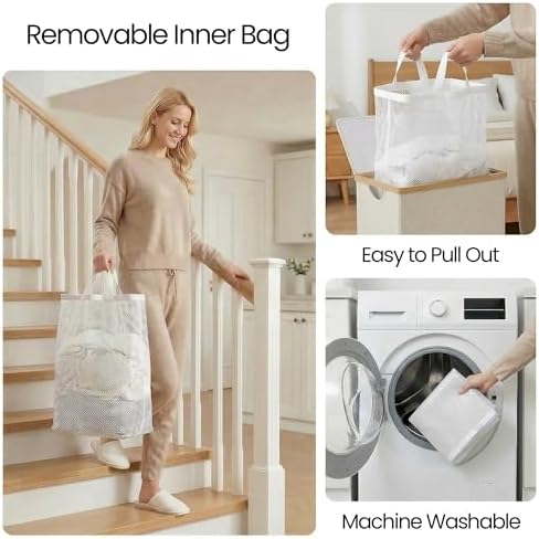 efluky Laundry Basket with Lid and Removable Bag, 100L Tall Laundry Hamper with - Image 6