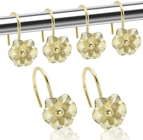 12PCS Decorative Shower Curtain Hooks, Rustproof Metal Flower Shower Curtain by JTDTH