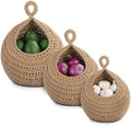Hanging Storage Baskets Boho Decor Set of 3, Handmade Cotton Rope Wall-Mounted by LiteSorb