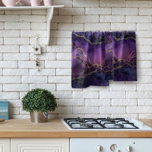 Purple and Gold Marble Kitchen Towels Set of 2 Abstract Ink Texture Soft - Image 2