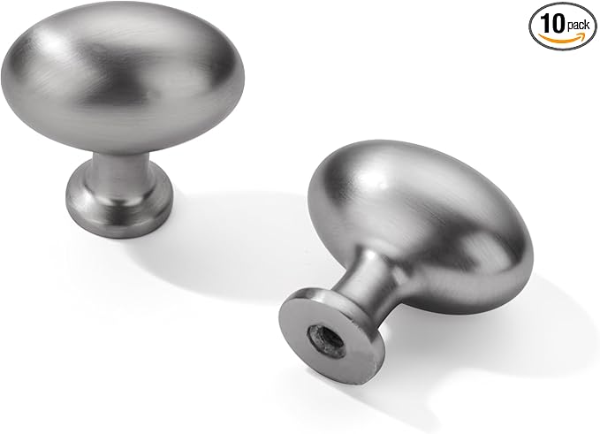 khtumeware 10 Pack 1-3/8 Inch Oval Brushed Satin Nickel Cabinet Knobs Kitchen Egg Cabinet Knobs Cabinet Hardware for Cupboard Drawer Handles Dresser Pulls