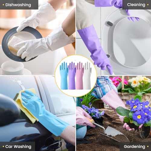 KAQ Rubber Kitchen Dishwashing Gloves: 4 Pairs Reusable Household Cleaning Glove - Image 6