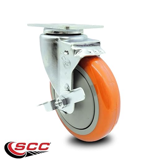 Service Caster Brand Replacement Caster for Uline Caster H-5540SWB - Swivel Top Plate Caster with 5 Inch Orange Polyurethane Wheel and Top Lock Brake - Fits Carts, Dollies and Poly Box Trucks H-3840