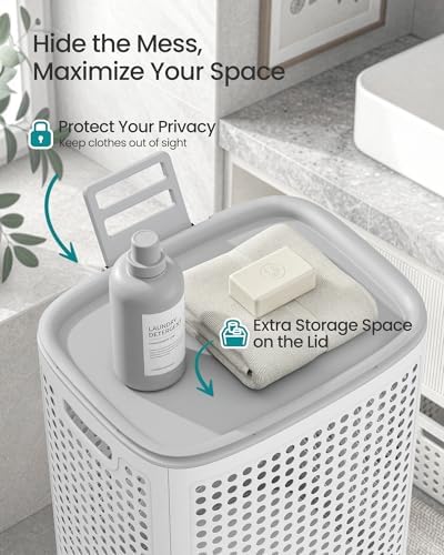 SONGMICS Laundry Hamper with Lid, 75 L Ventilated Basket, Cutout Handles - Image 4