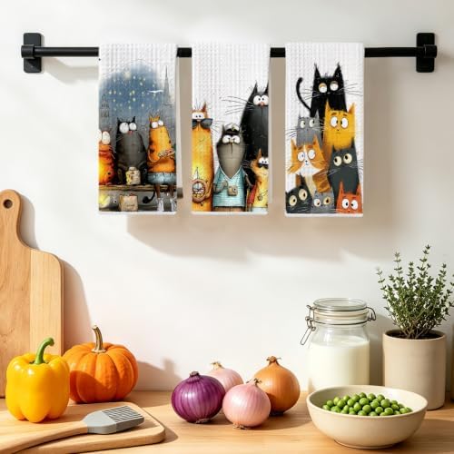 3 Pcs Cute Cat Kitchen Towels, Funny Cats Gifts Absorbent Hand Towels-04 - Image 4