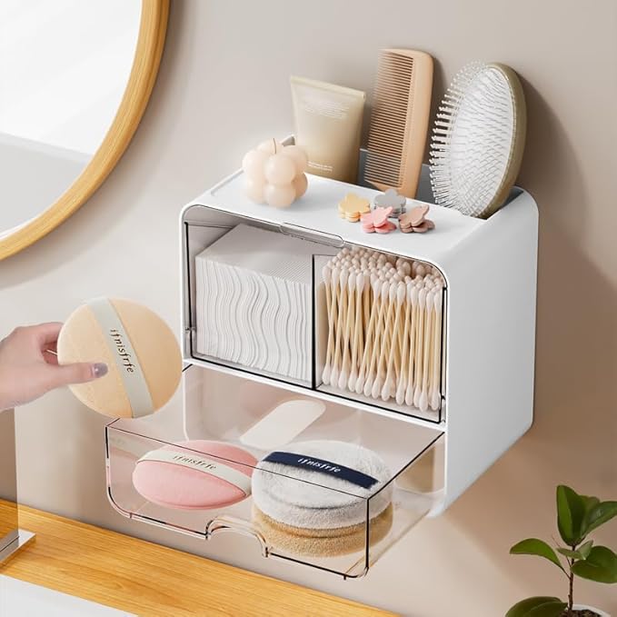 Qtip Holder for Bathroom Container, Wall Mounted & Countertop Cotton Swab - Image 2