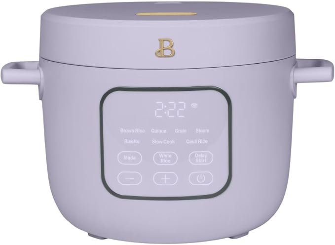 Beautiful 14-Cup Electric Rice & Grain Cooker, Ceramic Nonstick, 8 Presets, Slow Cook, Steamer Tray (Lavender)