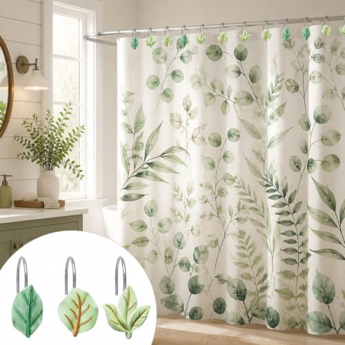 Sage Green Leaf Shower Curtain Hooks 12PCS Resin Decor - Image 7