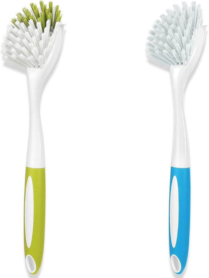 Dish Brush with Long Handle for Kitchen Sink Pot Pan Cleaning, 2 Pack | Plastic by YeuDeuy