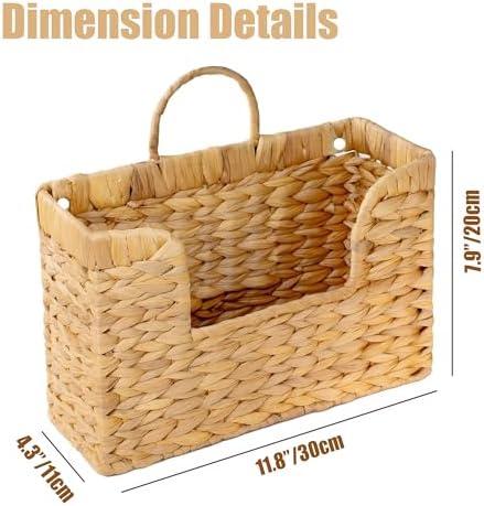 Magazine Holder Wall Basket Water Hyacinth Woven Mail Organizer, Wicker Wall - Image 2