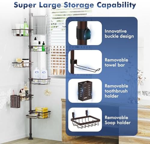 Corner Shower Caddy Tension Pole, Bathroom Organizer and Storage - Image 2