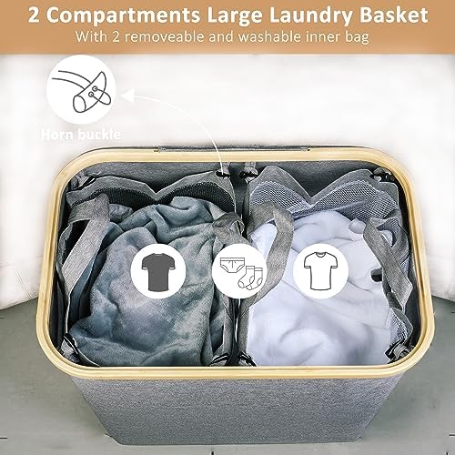 IEGrow Laundry Hamper with Lid, 150L Laundry Basket with 2 Mesh Bags - Image 3