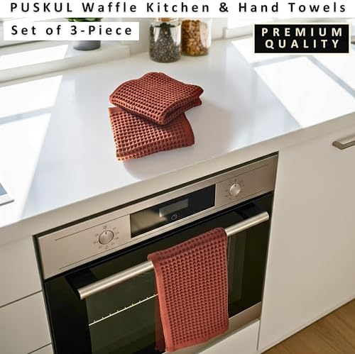 PÜSKÜL Natural 100% Turkish Cotton Waffle Hand and Kitchen Towels Set of 3 - Image 4