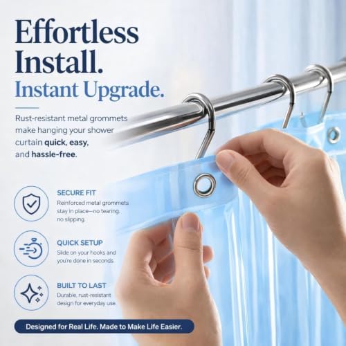 EHZNZIE Clear Blue Shower Curtain Liner 72x72, PEVA Waterproof Bath Curtain - Image 5