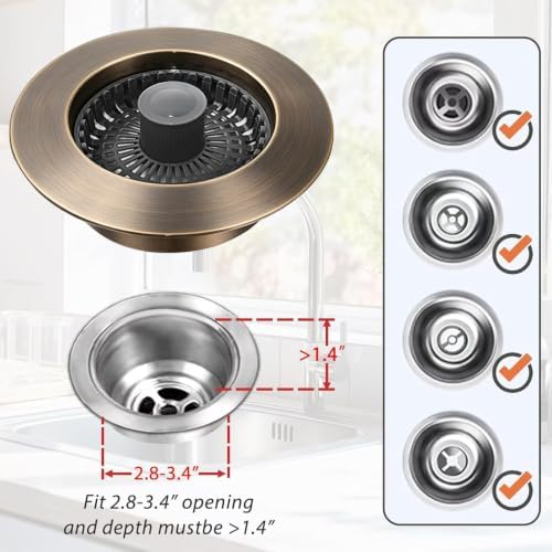 Anlige Kitchen Sink Drain Strainer, 3 in 1 Pop Up Kitchen Sink Stopper - Image 2