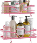 Pink Shower Caddy with 4 Removable Hooks, 2 Pack Sweet Heart Shower Shelves by FLCITYYOURHOMEDECORVENDOR