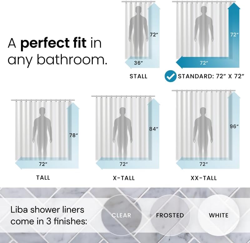 LiBa Shower Curtain PEVA 8G, 72x72 Inch Clear 2-Pack - Image 2