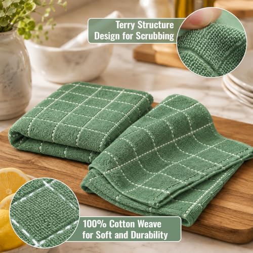 Kitinjoy 100% Cotton Terry Kitchen Towels, 13”x 28”, Grass Green - Image 2