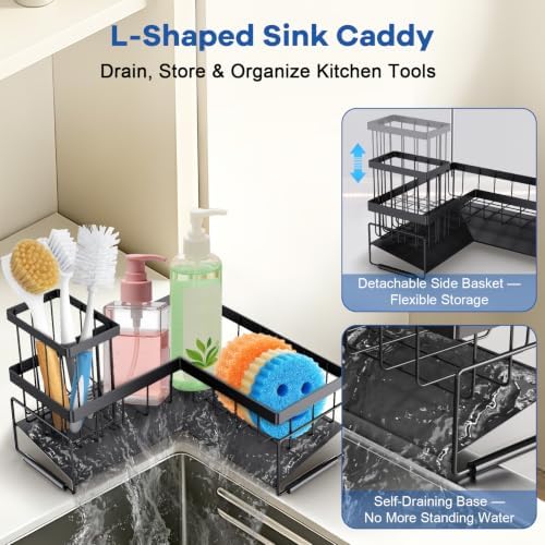 RealPlus Large Sponge Holder for Sink Caddy, 90° Kitchen Sink Organizer - Image 3