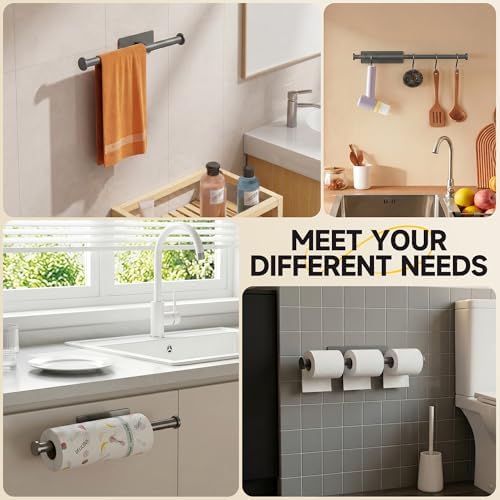 Paper Towel Holder Wall Mount, No Drill, SUS304 Steel, Space Saving - Image 5