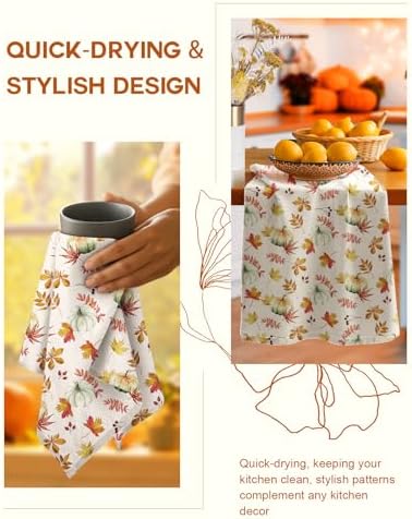 Miss Adola 150GSM Flour Sack Kitchen Towels Set of 2, Pumpkin Leaf - Image 4