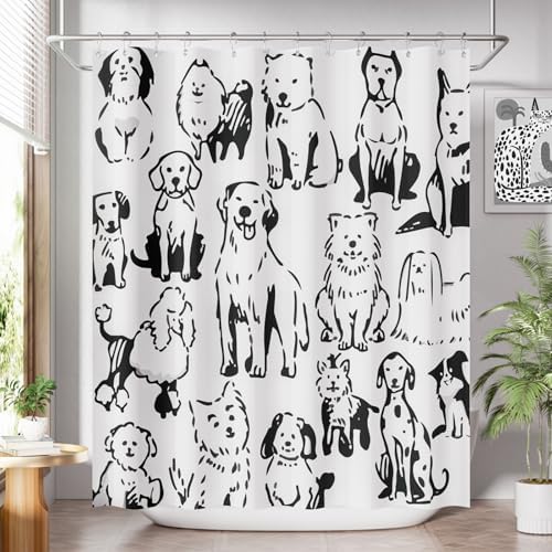 AmazerBath Shower Curtain, Washable Cloth Cute Dogs Kids White and Black Shower by AmazerBath