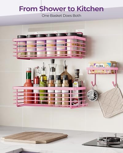 Shower Caddy Adhesive 3 Pack Stainless Steel Storage Organizers-Pink - Image 6