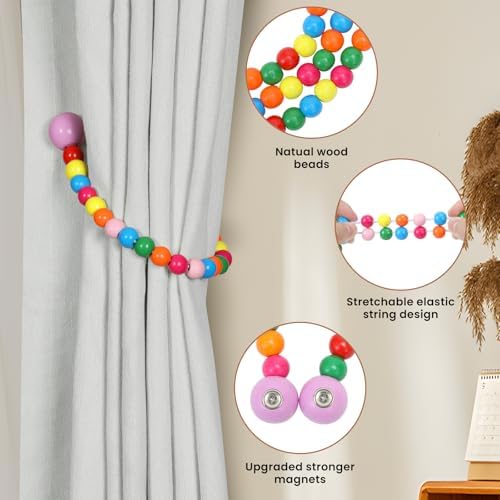 KLOGTSIND Magnetic Curtain Tiebacks, 2 Pack Wood Bead Curtain Holdbacks - Image 5