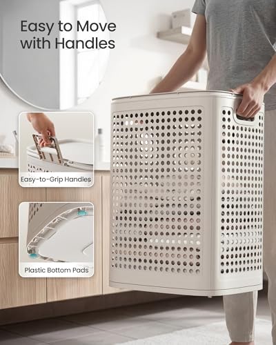 SONGMICS Laundry Hamper with Lid, 75 L Ventilated Basket, Cutout Handles - Image 5