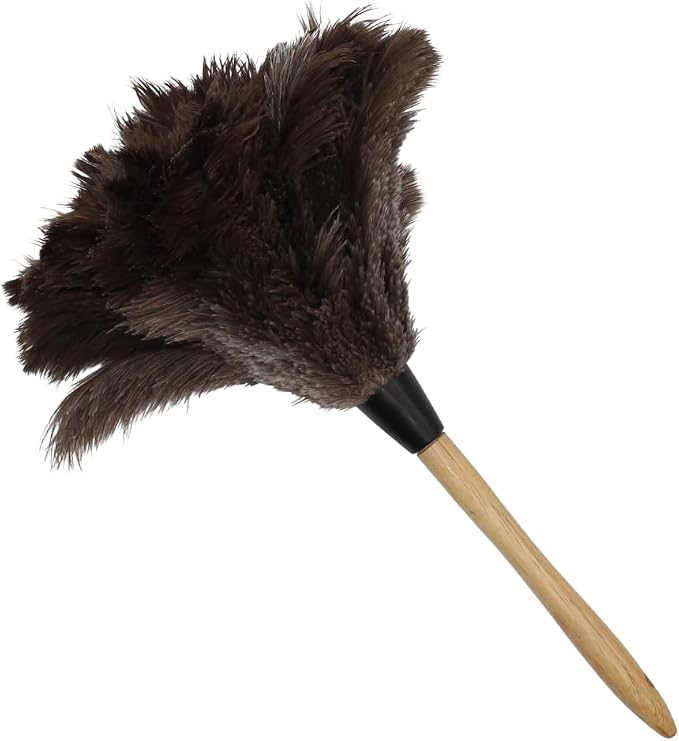 Ostrich Feather Duster with Wooden Handle 14" – Natural Reusable Feather Duster by SchumanFeathers