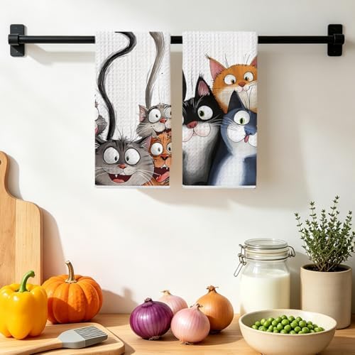 Jztco 2 Pcs Cute Cat Kitchen Towels, Cats Soft Absorbent Hand Tea Towels - Image 4