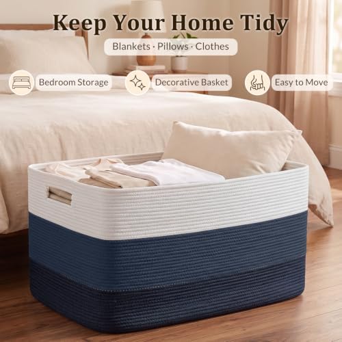 OIAHOMY 108L Extra Large Blanket Basket Dog Toy Basket Gradient Blue - Image 5