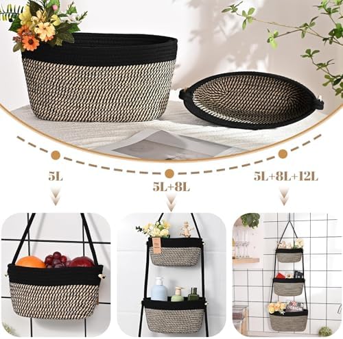Hanging Basket, 3-Tier Woven Wall Basket - Image 2