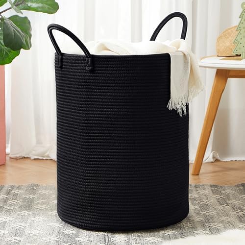 60L Black Laundry Basket Hamper Woven Rope Clothes hamper by MOJOSCEND